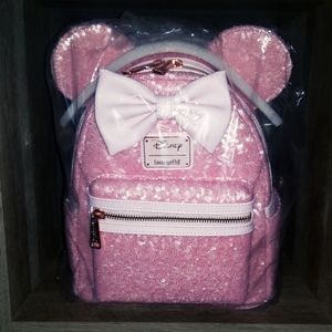 Loungefly Disney Minnie Ears Pink Cotton Candy Sequin Mini Backpack